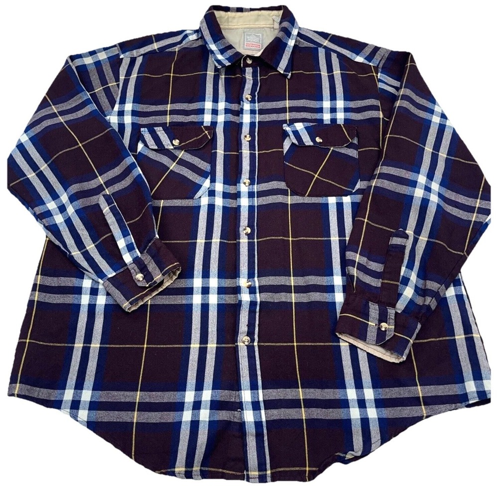 Vintage Outdoor Exchange Flannel Shirt Men XL Purple Plaid Button Up 80s Acrylic